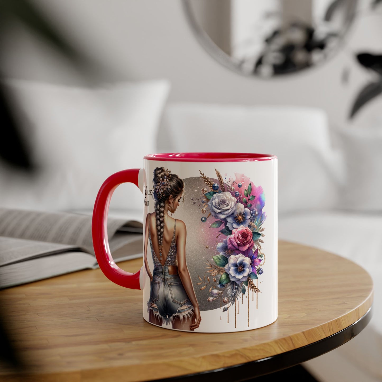 Yuck Fou Boho Floral Accent Mug, 11oz | Artistic Coffee Cup, Gift for Her, Stylish Drinkware, Home Decor, Mother's Day Present