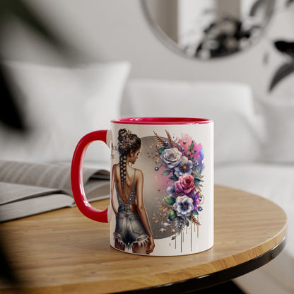 Yuck Fou Boho Floral Accent Mug, 11oz | Artistic Coffee Cup, Gift for Her, Stylish Drinkware, Home Decor, Mother's Day Present
