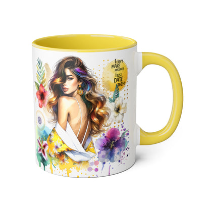 I Don't Make Mistakes, I Date Them Vibrant Floral Accent Mugs - Coffee Lovers Gift, Artful Drinkware, Unique Home Decor, Birthday Present, Inspirational Mug