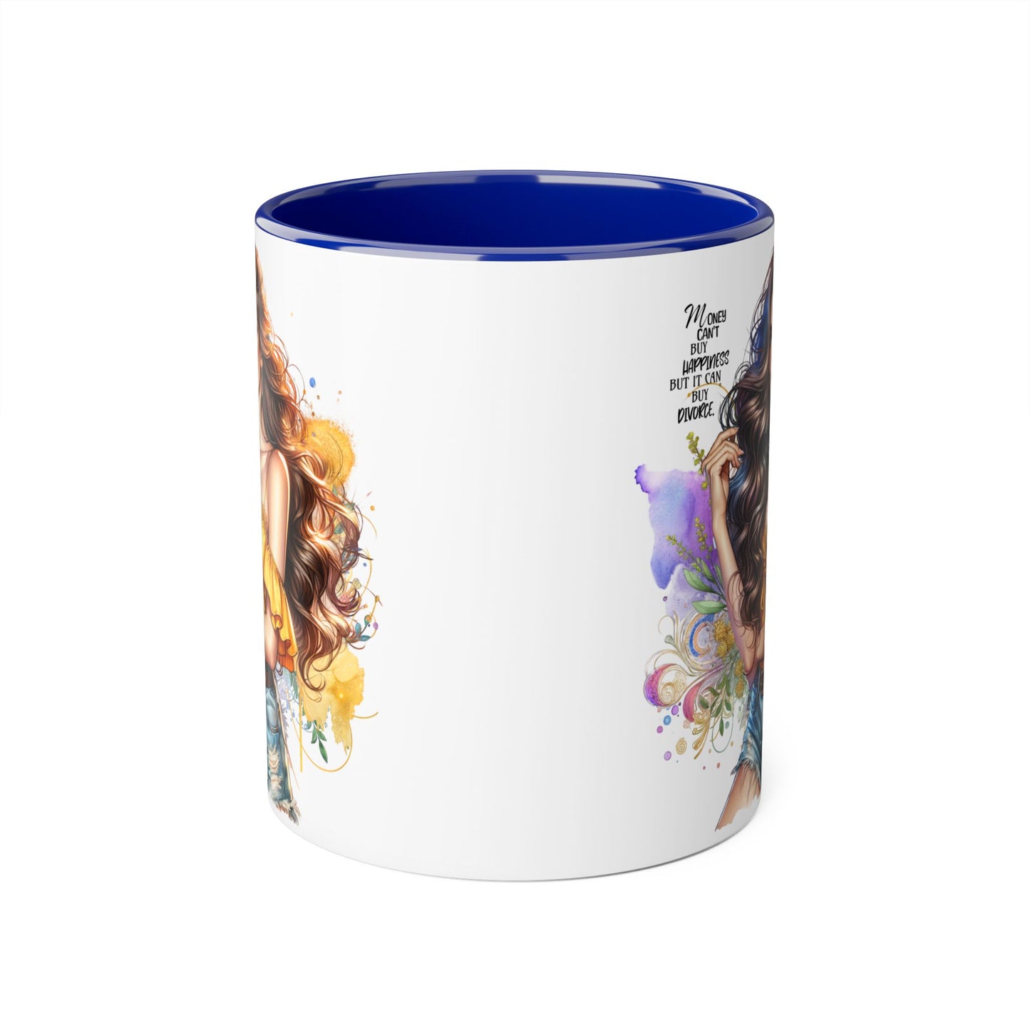 Money Can't Buy Happiness But It Can Buy Divorce Humoristic Empowering Accent Mug, Inspirational Coffee Cup, Artful Drinkware for Self-Care, Perfect Gift for Birthdays, Motivational Decor
