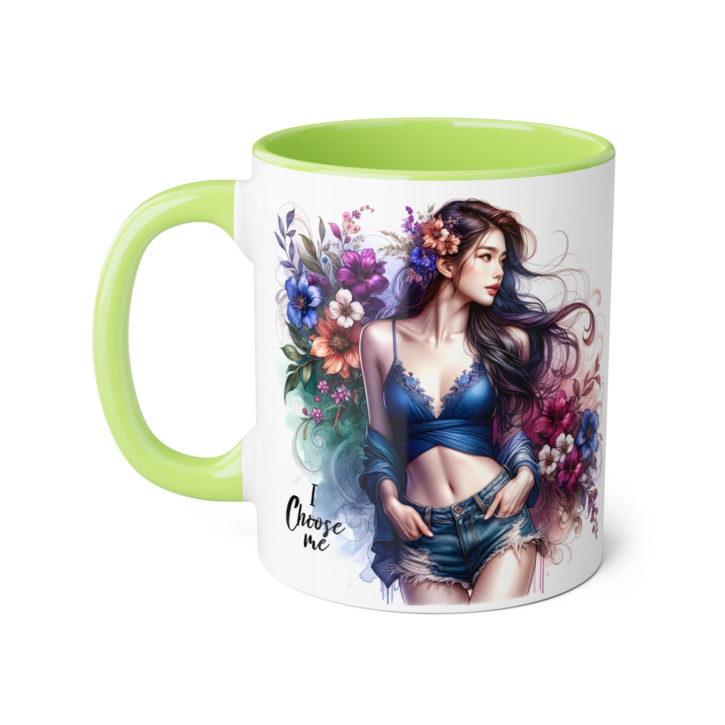 Floral Accent Mug, I Choose Me Design, Artistic Coffee Cup, Gift for Her, Home Décor, Tea Lover’s Essential