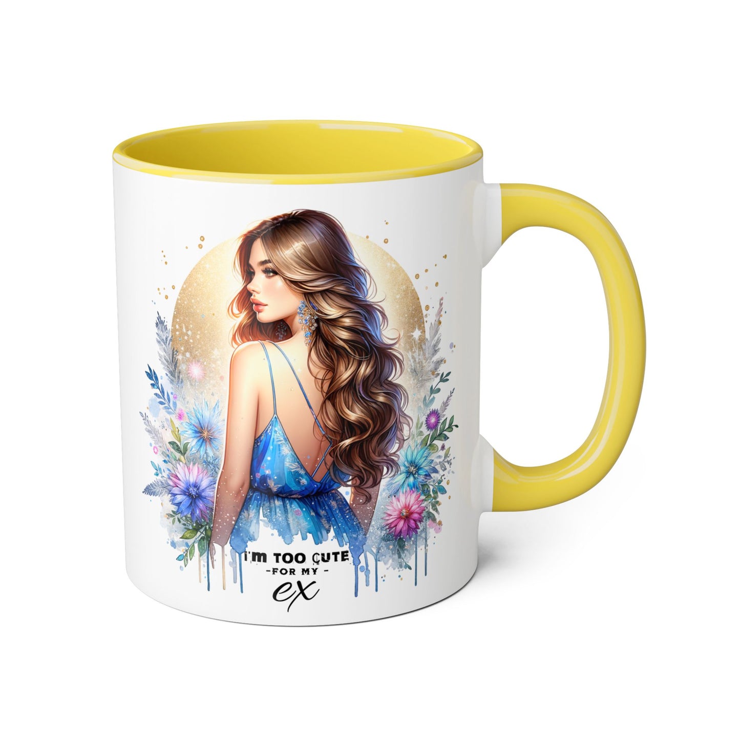 I'm Too Cute For My Ex Chic Accent Mug Designs, Coffee Cup Gift, Floral Artwork, Cute Mug, Inspirational Coffee Mug for Her, Ex Gift Idea, Stylish Drinkware
