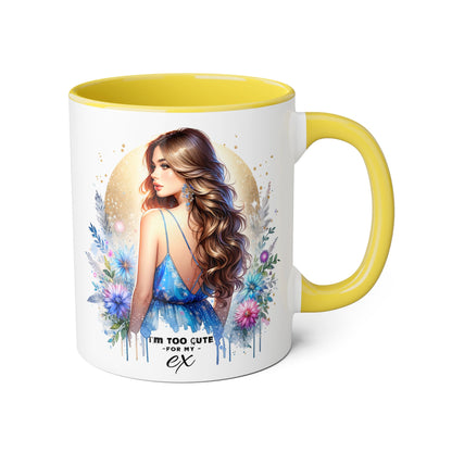 I'm Too Cute For My Ex Chic Accent Mug Designs, Coffee Cup Gift, Floral Artwork, Cute Mug, Inspirational Coffee Mug for Her, Ex Gift Idea, Stylish Drinkware