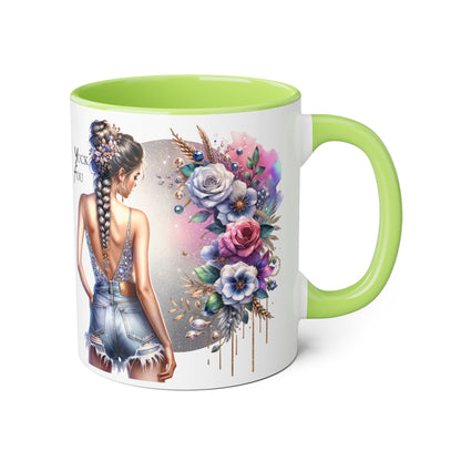 Yuck Fou Boho Floral Accent Mug, 11oz | Artistic Coffee Cup, Gift for Her, Stylish Drinkware, Home Decor, Mother's Day Present