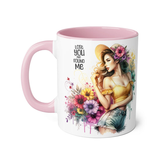 Colorful Floral Accent Mug - 'Lost You Found Me' | Perfect Gift for Friends, Birthdays, Home Decor, Inspirational Coffee Cup