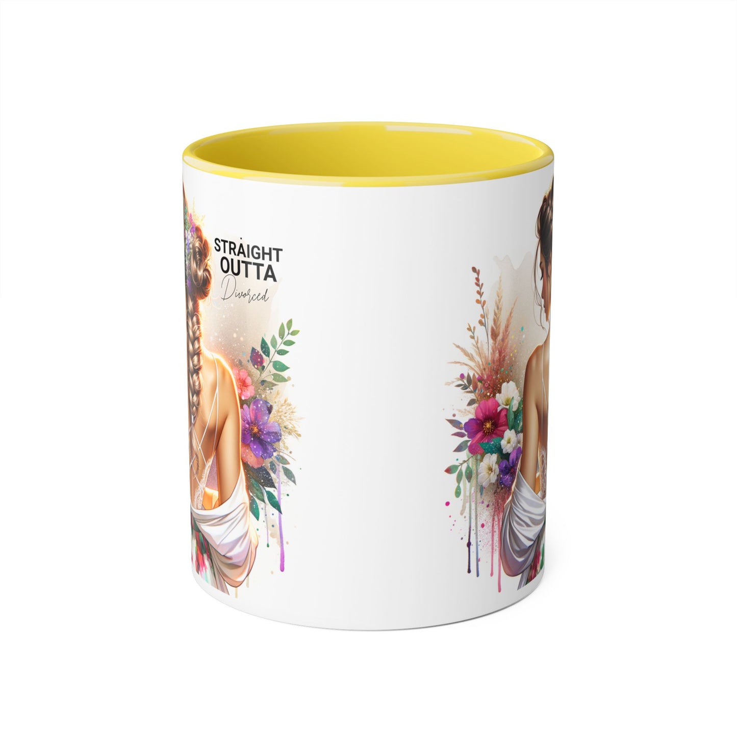 Straight Outta Divorced Humoristic Elegant Floral Accent Mug - Straight Outta Inspired Design, Coffee Cup, Gift for Her, Home Decor, Unique Drinkware, Birthday