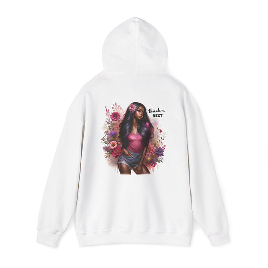 Thank U, Next Floral Graphic Sweatshirt - Cozy Unisex Hooded Sweatshirt, Perfect for Casual Days, Gifts for Friends, Spring Style, Trendy Streetwear