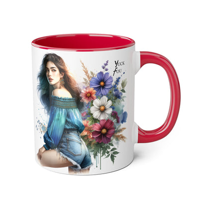 Bohemian Accent Mug - Yuck Fou Floral Design, Gift for Artists, Unique Coffee Cup, Home Decor, Stylish Drinkware