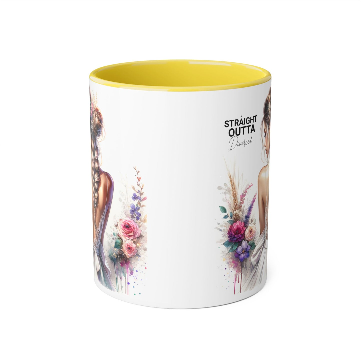 Straight Outta Divorced Humoristic Elegant Floral Accent Mug, Perfect Gift for Weddings, Bridesmaid, Coffee Lovers, Home Decor, Floral Mug, Art Mug