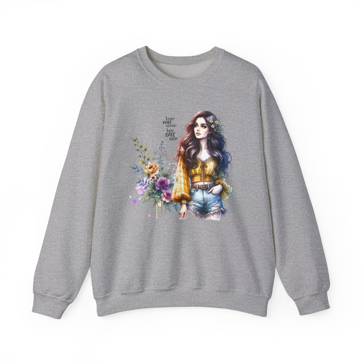I Don't Make Mistakes, I Just Date Them Floral Graphic Crewneck Sweatshirt, Cozy Casual Wear, Boho Sweatshirt, Gift for Her, Fall Fashion Must-Have