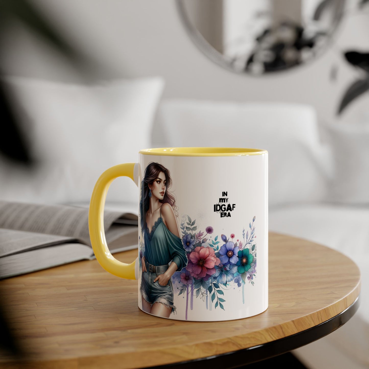 Chic IDGAF Accent Mug, Floral Art, Gift for Her, Coffee Lover, Unique Decor, Trendy Mug, Self-Care Gift