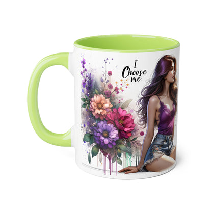 I Choose Me Elegant Floral Accent Mug, Coffee Cup, Tea Mug, Gift for Her, Inspirational Drinkware, Home Decor, Birthday Gift, Art Mug