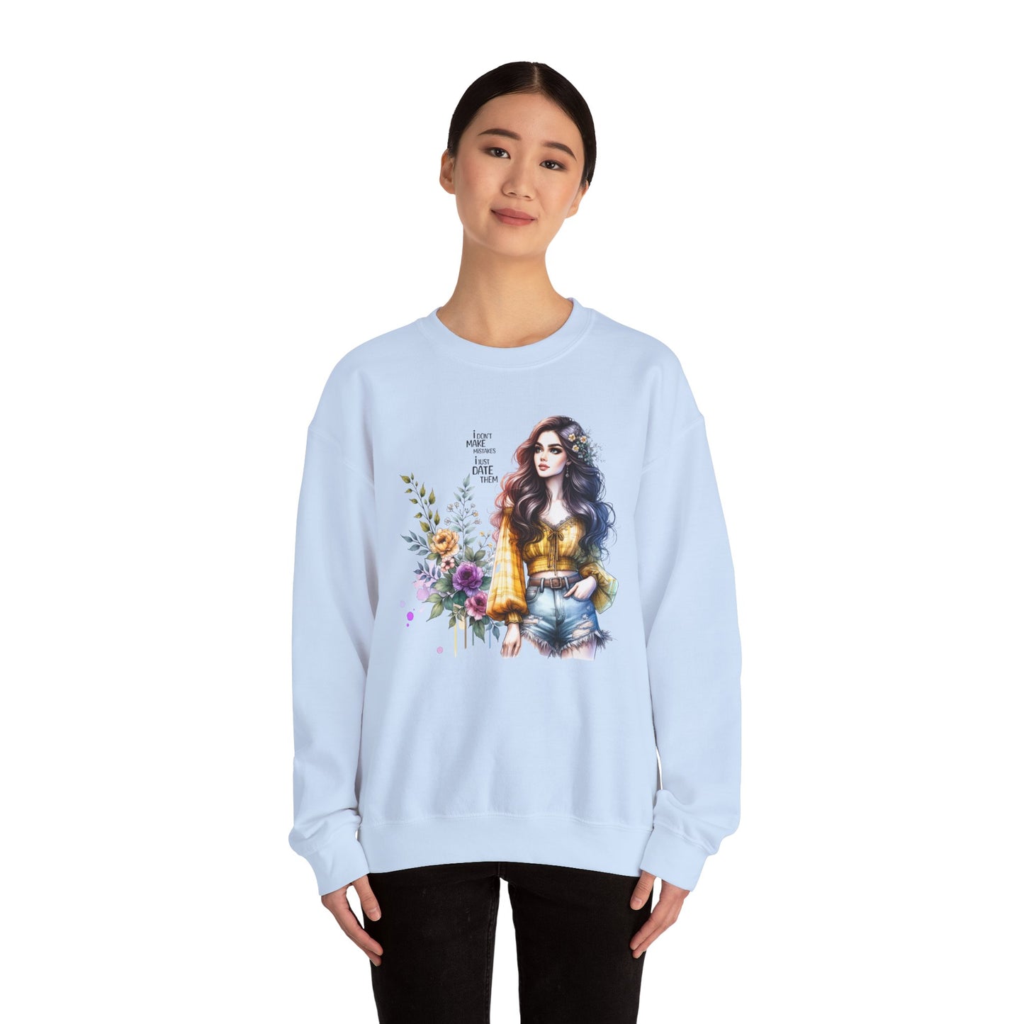 I Don't Make Mistakes, I Just Date Them Floral Graphic Crewneck Sweatshirt, Cozy Casual Wear, Boho Sweatshirt, Gift for Her, Fall Fashion Must-Have