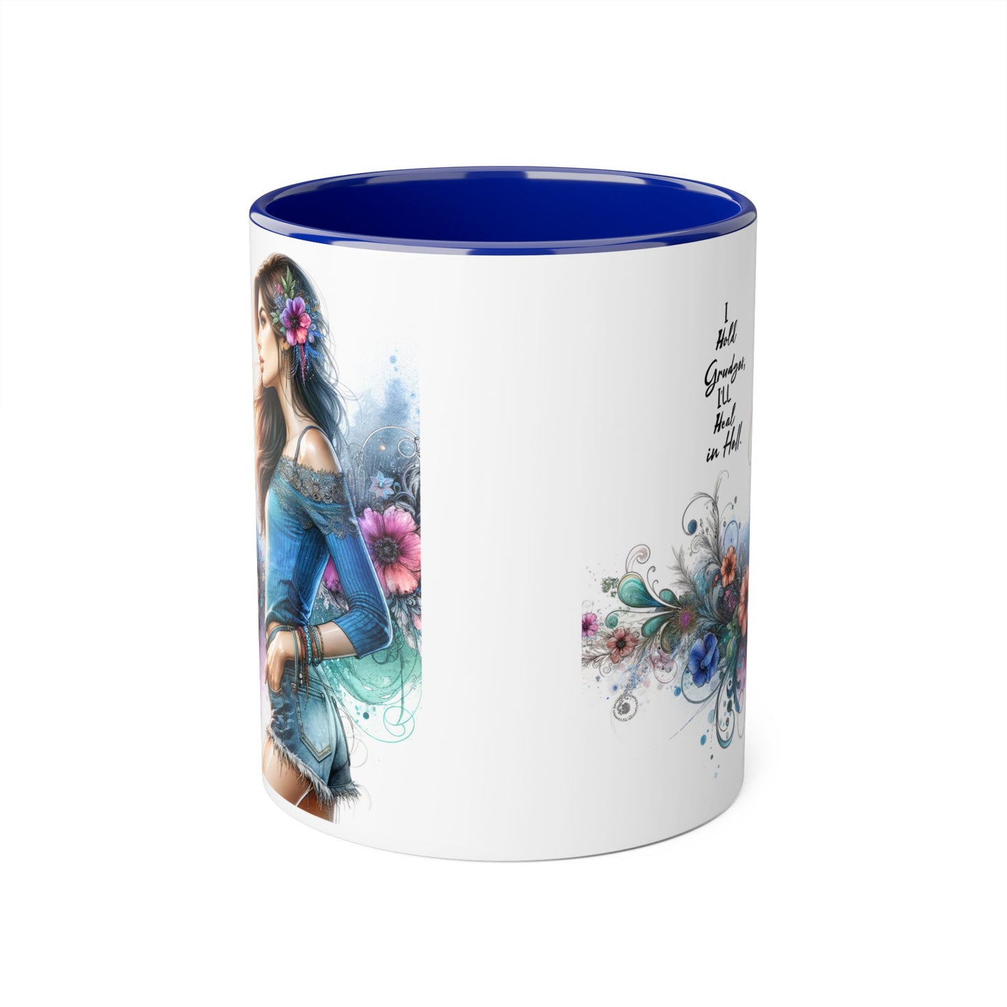 I Hold Grudges, I'll Heal in Hell Colorful Floral Accent Mug - Perfect Gift for Grandmas, Coffee Lovers, Tea Enthusiasts, Birthday & Special Occasions, Inspirational Quotes