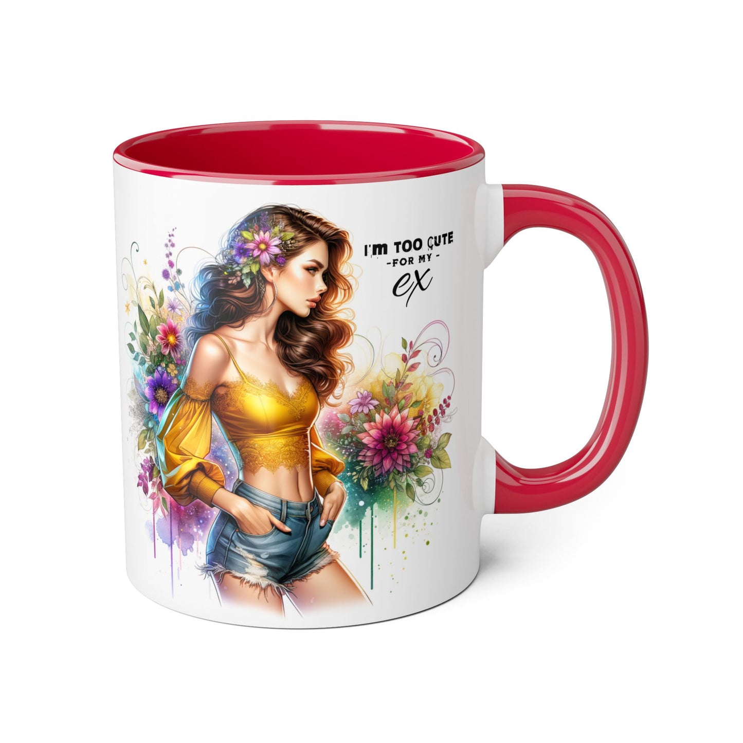 I'm Too Cute For My Ex Colorful Accent Mug with Floral Design, Unique Coffee Cup, Boho Chic Gift, Fun Ex Statement Mug, Artistic Drinking Mug, Cute Ceramic [...]