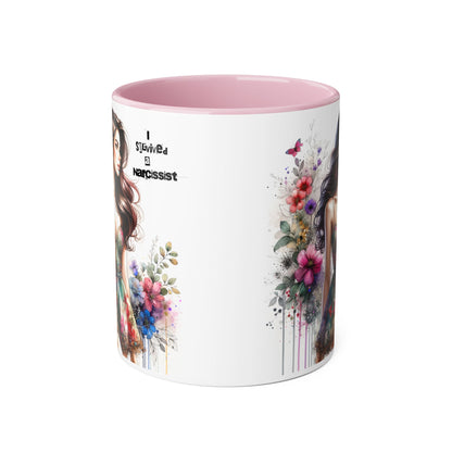 Artistic Accent Mug, Floral Design Coffee Cup, Unique Gift for Her, Inspirational Double-Sided Mug, Perfect for Birthdays, Self-Care