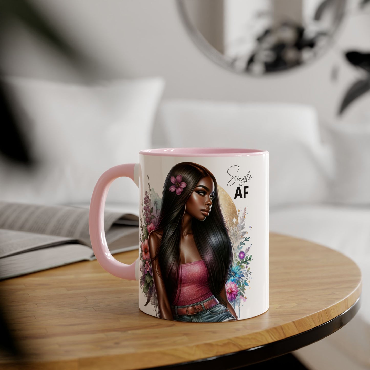 Single AF Stylish Accent Mug, Beautiful Coffee Cup, Unique Gift for Her, Trendy Drinkware, Floral Design Mug, Inspirational Sip