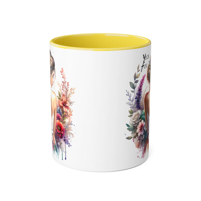 Yuck Fou Floral Artwork Accent Mug, 11oz Coffee Mug, Unique Gift for Her, Bohemian Style Mug, Personalized Coffee Cup