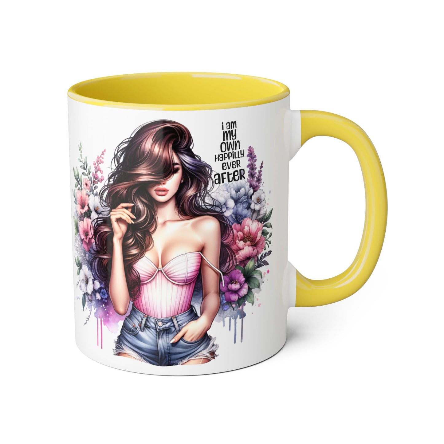 I Am My Own Happily Ever After Empowered Floral Accent Mug, Encouragement Gift for Women, Inspirational Coffee Cup, Self-Love Decor, Black Handle Mug