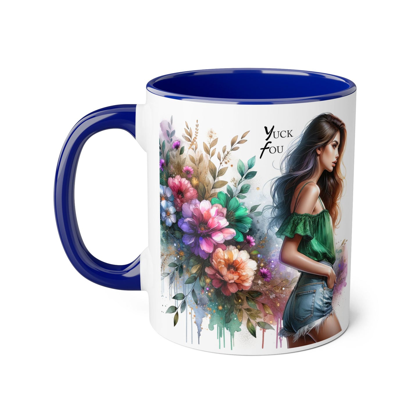 Yuck Fou Floral Accent Mug, 11oz Ceramic Coffee Cup, Inspirational Gift, Home Decor, Unique Art Mug, Perfect for Coffee Lovers