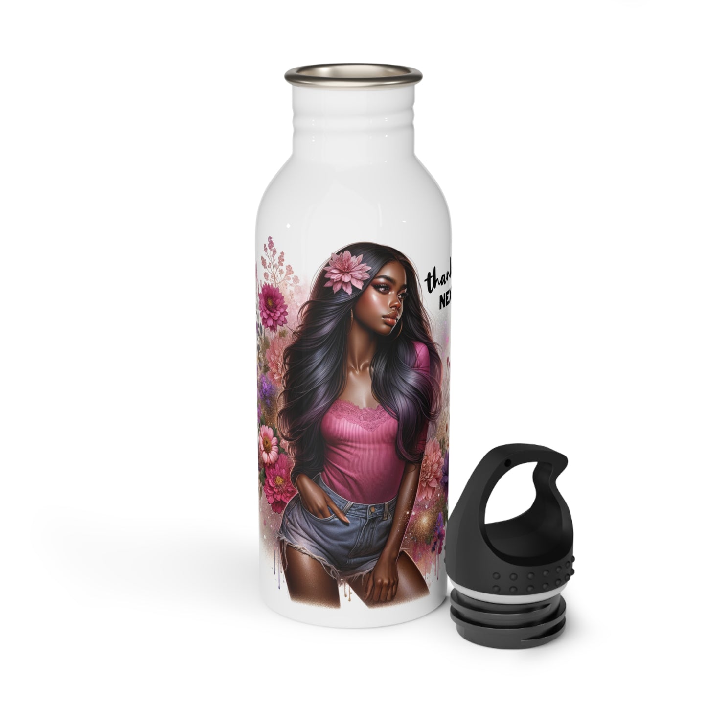Thank U, Next Floral Stainless Steel Water Bottle | Thank You Next, Eco-Friendly, Water Bottle Gift, Summer Hydration, Artist Design, Floral Water Bottle