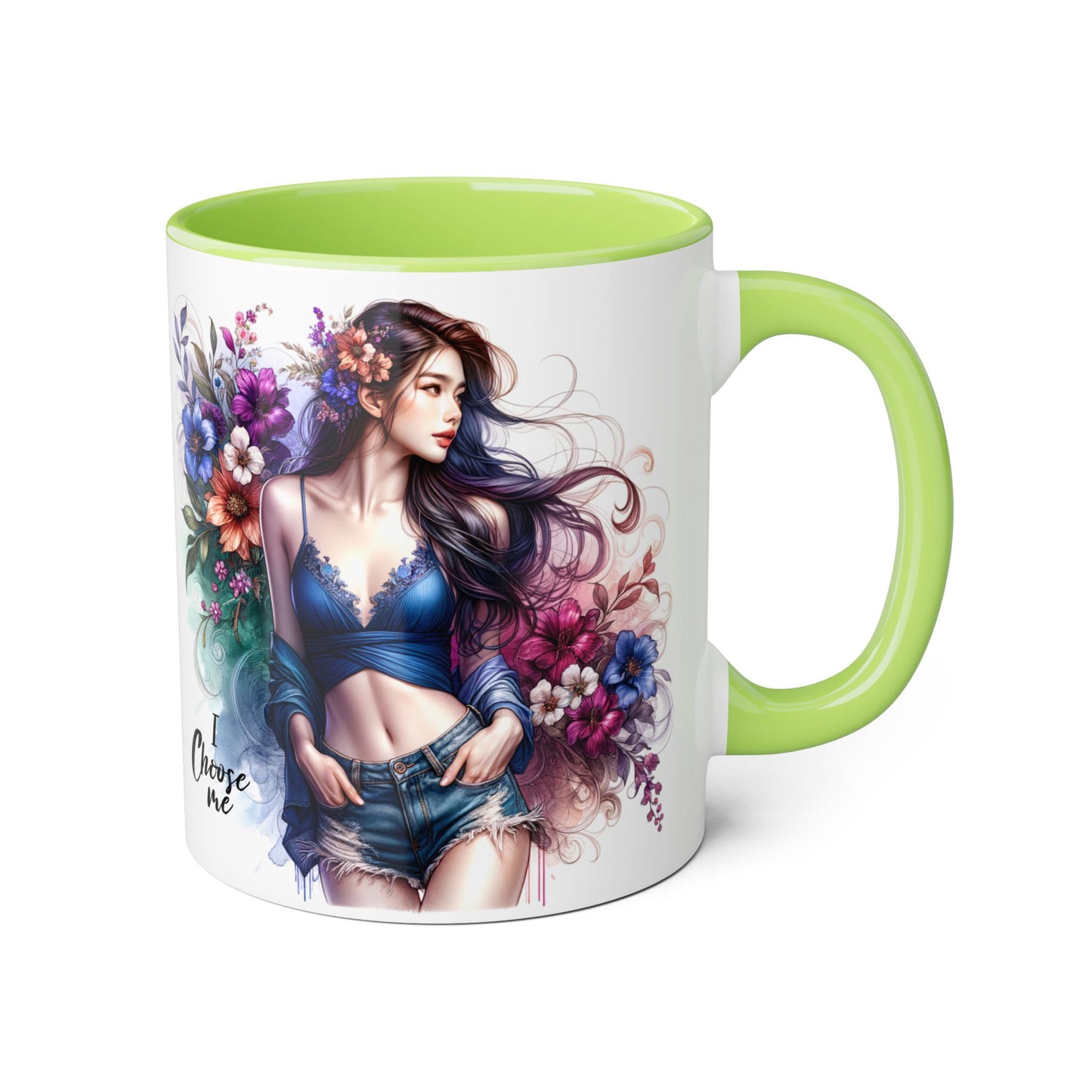 Floral Accent Mug, I Choose Me Design, Artistic Coffee Cup, Gift for Her, Home Décor, Tea Lover’s Essential