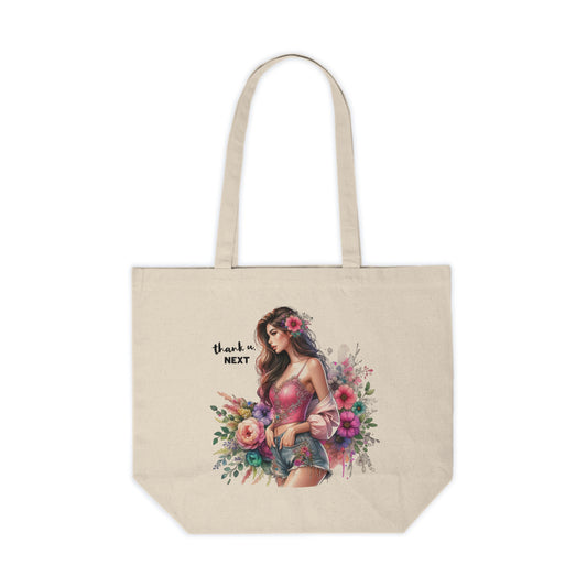 Thank U, Next Floral Canvas Tote Bag - Chic Shopping Bag, Earth-Friendly Tote, Gift for Her, Market Bag, Summer Accessory, Thanks Next Design