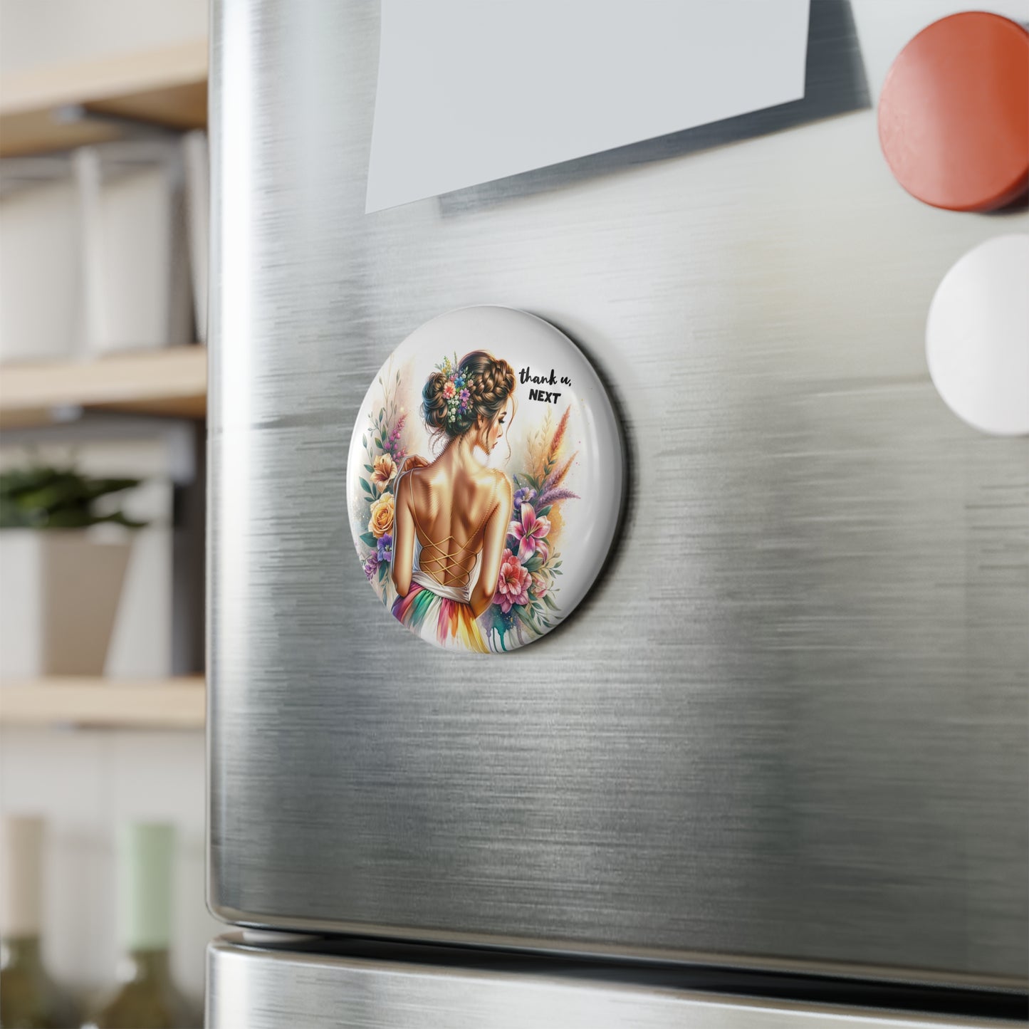 Thank U, Next  Decorative Round Magnet, Gifts for Her, Refrigerator Decor, Chic Home Accessory, Unique Birthday Gift