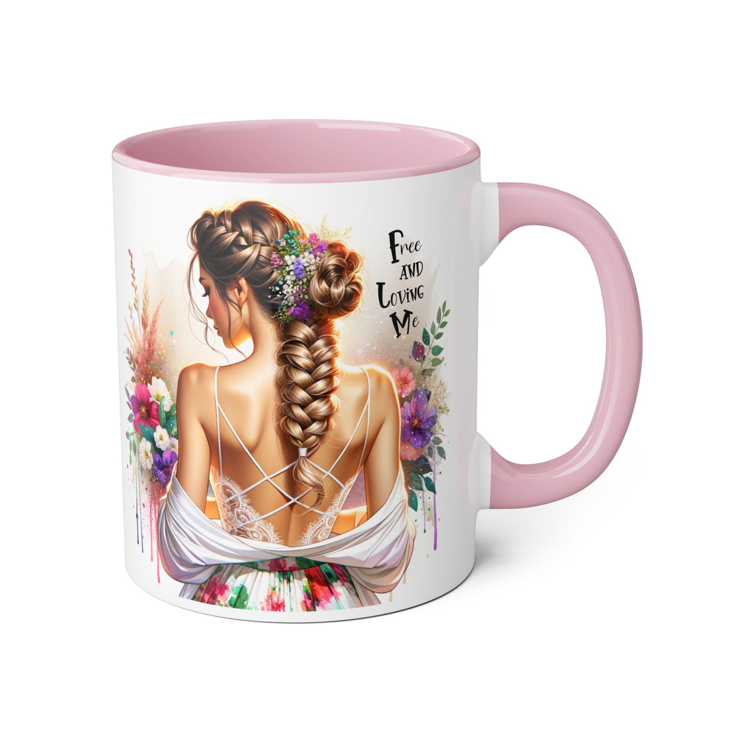 Bohemian Floral Accent Mug, Free and Loving Me Coffee Cup, Gifts for Her, Birthday, Inspirational Drinkware, Home Decor