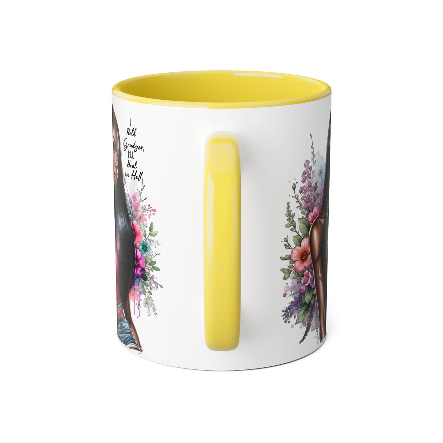 I Hold Grudges, I'll Heal in Hell  Humoristic Floral Portrait Accent Mug, 11oz - Empowering Gift for Her, Cozy Coffee Cup, Beautiful Art for Home, Unique Present for Birthdays, [...]