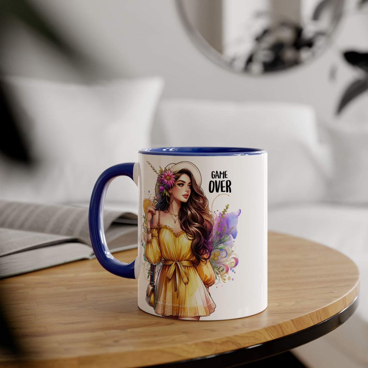 Colorful Game Over Accent Mug, 11oz Coffee Cup, Unique Art Gift, Fun Drinkware, Birthday, Celebration, Decorative Mug