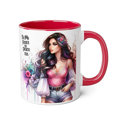 Bohemian Accent Mug, Be My Peace or Peace Out Gift, Artistic Coffee Mug, Floral Coffee Cup, Gift for Her