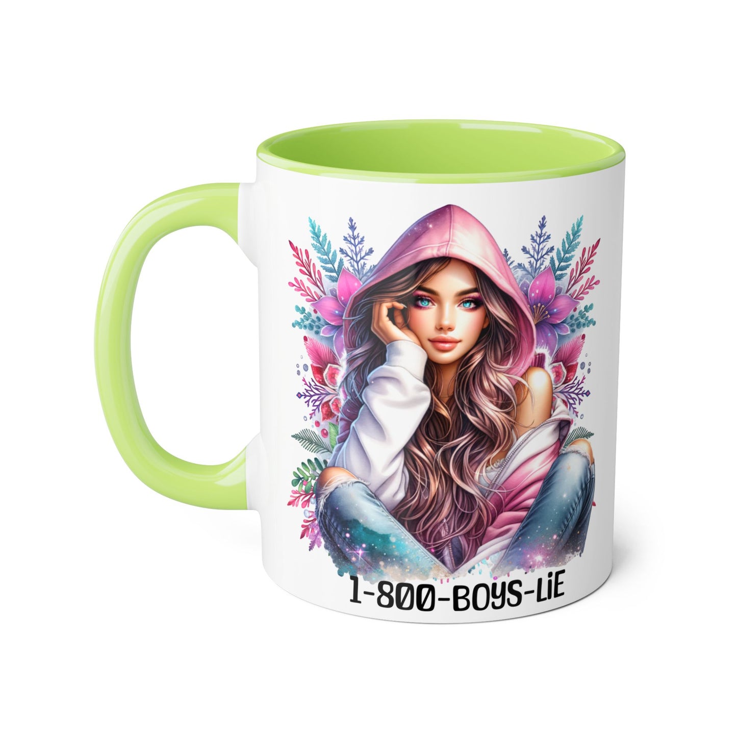 1-800-BOYS-LIE Accent Mug, Floral Coffee Cup, Funny Gift for Her, Unique Tea Mug, Cute Lover's Present