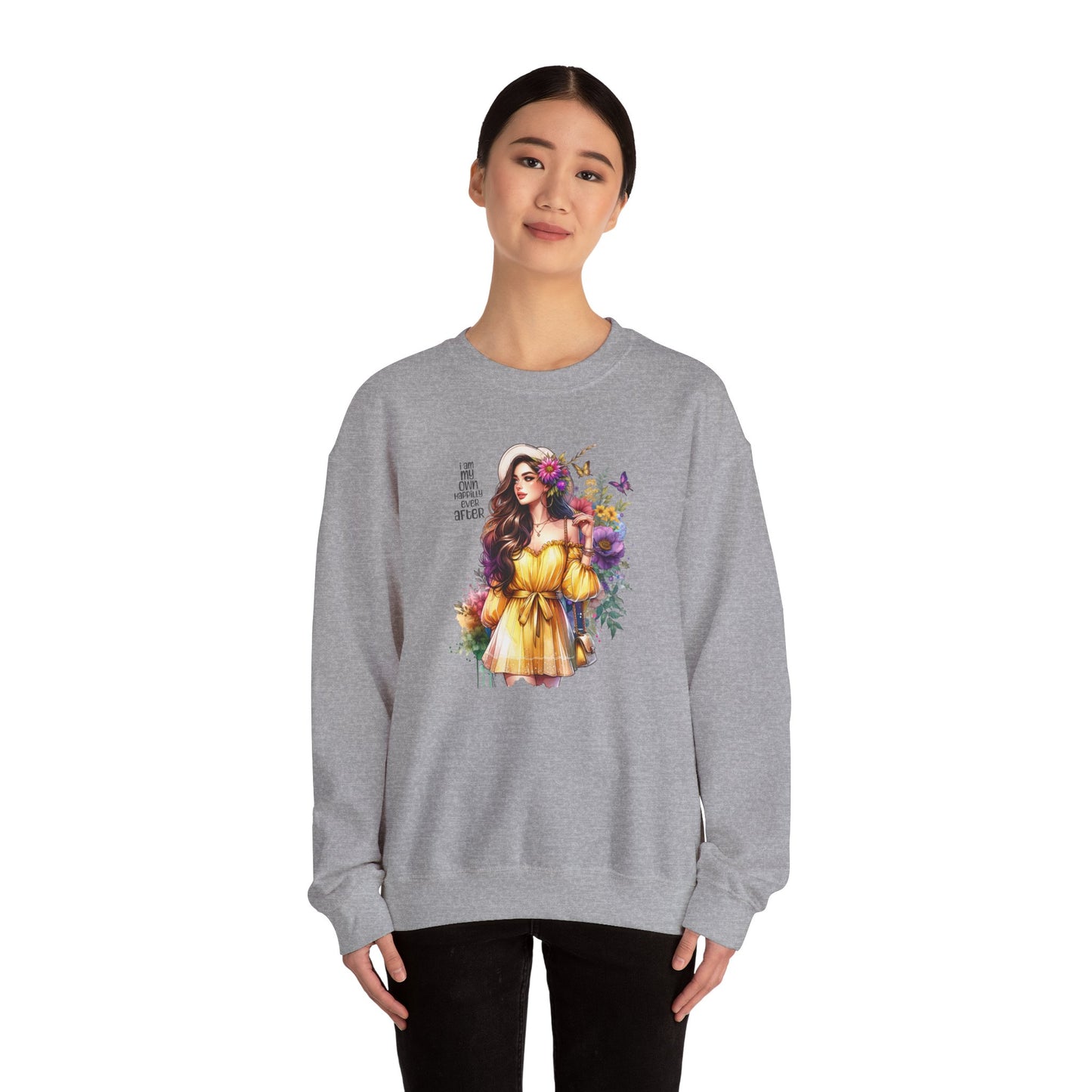 I Am My Own Happily Ever After  Floral Goddess Crewneck Sweatshirt - Boho Chic, Cozy Style, Perfect for Spring, Gift for Her, Casual Wear, Everyday Comfort