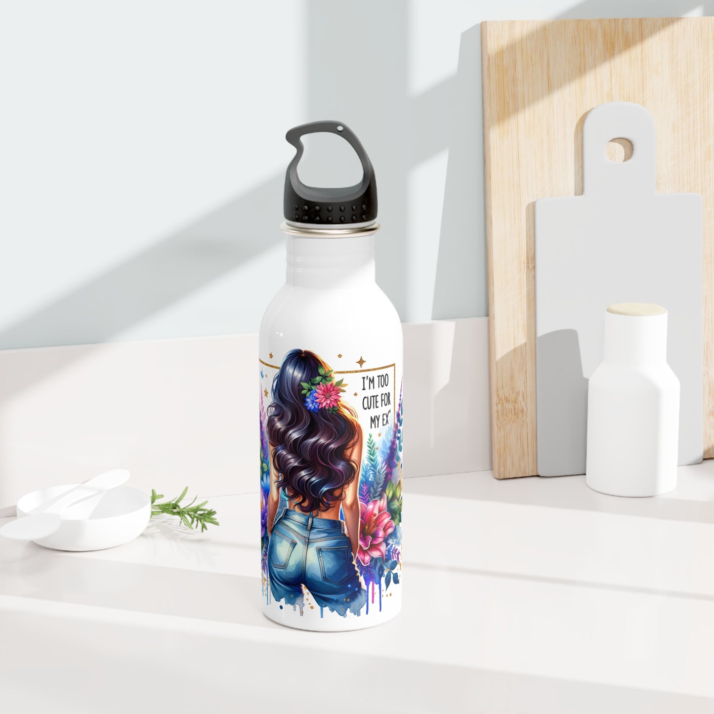 I'm Too Cute For My Ex  Floral Stainless Steel Water Bottle, Personalized Hydration, Gift for Her, Fitness Accessories, Travel Mug, Eco-Friendly Bottle
