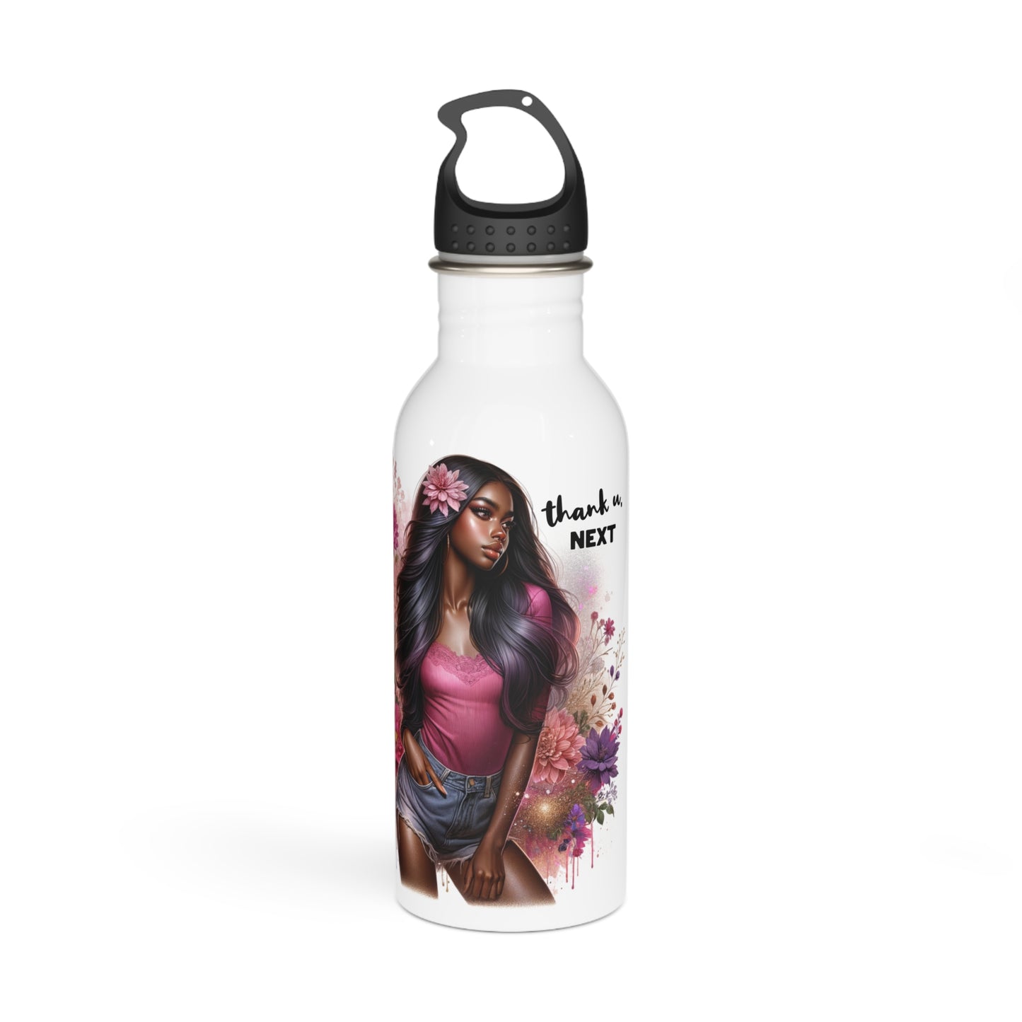 Thank U, Next Floral Stainless Steel Water Bottle | Thank You Next, Eco-Friendly, Water Bottle Gift, Summer Hydration, Artist Design, Floral Water Bottle