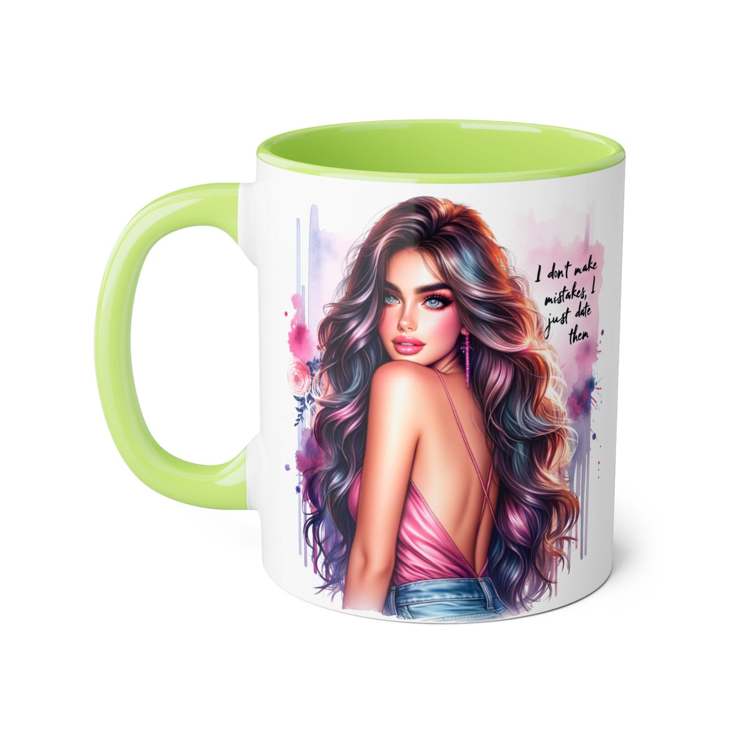I Don't Make Mistakes, I Date Them Vibrant Accent Mug, Inspirational Coffee Cup, Artful Drinkware, Gift for Her, Motivational Mug, Home Decor, Unique Ceramic Cup