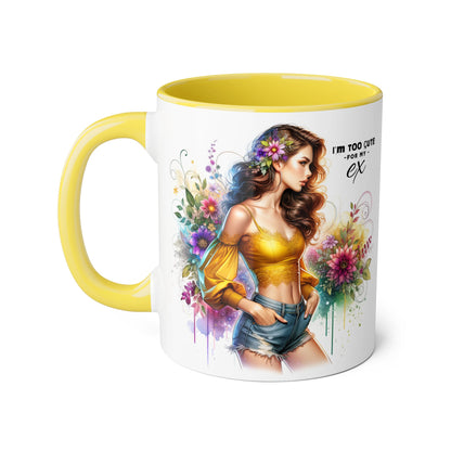 I'm Too Cute For My Ex Colorful Accent Mug with Floral Design, Unique Coffee Cup, Boho Chic Gift, Fun Ex Statement Mug, Artistic Drinking Mug, Cute Ceramic [...]