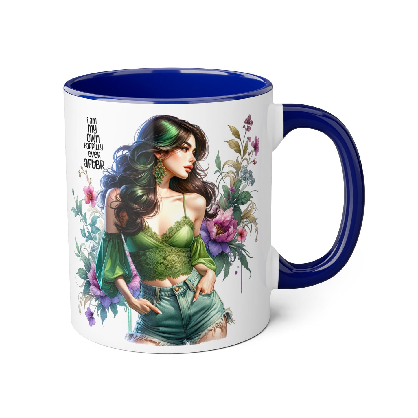 I Am My Own Happily Ever After Empowered Woman Accent Mug, Inspirational Coffee Cup, Floral Art Mug, Perfect Gift for Her, Motivational Drinkware