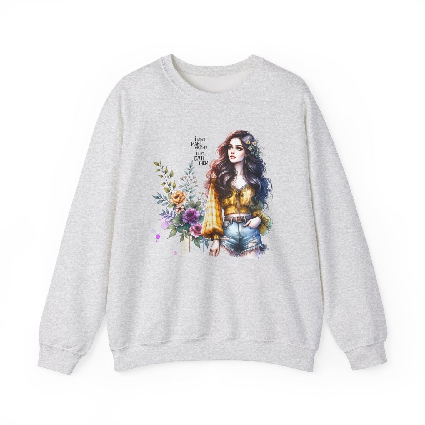 I Don't Make Mistakes, I Just Date Them Floral Graphic Crewneck Sweatshirt, Cozy Casual Wear, Boho Sweatshirt, Gift for Her, Fall Fashion Must-Have
