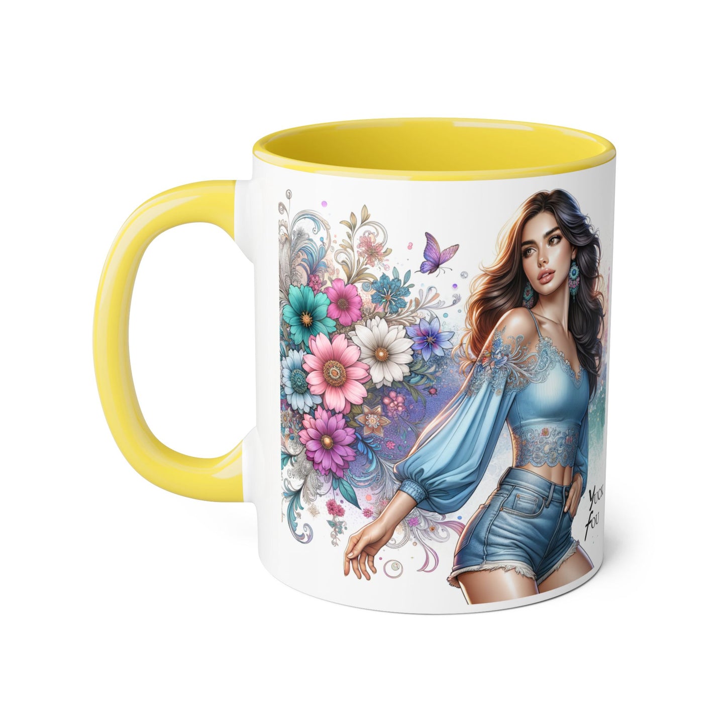 Yuck Fou Artistic Accent Mug, Floral Coffee Cup, Unique Gift for Her, Decorative Drinkware, Birthday Present, Home Décor