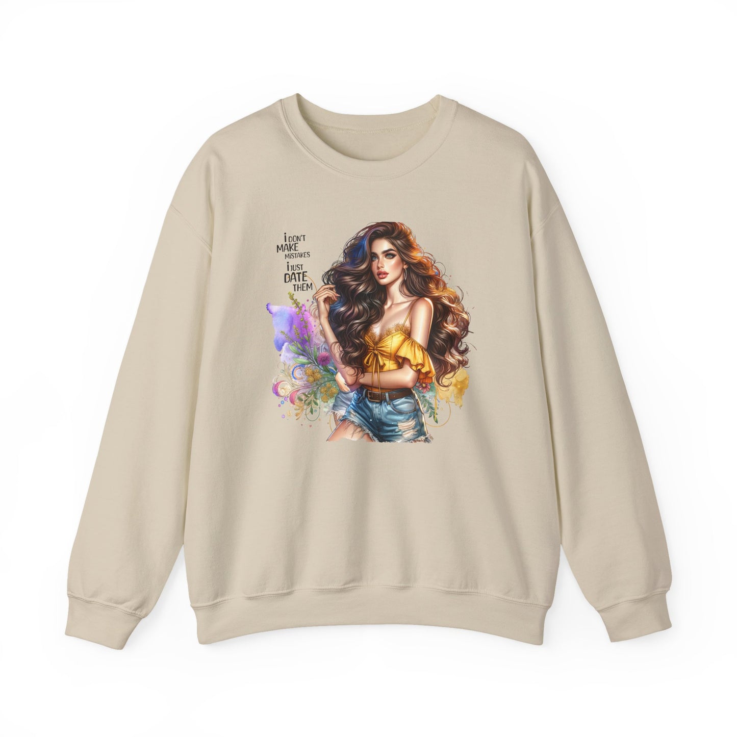I Don`t  Make Mistakes, I Just Date Them Artistic Crewneck Sweatshirt - Perfect for Casual Outings, Gifts, Festivities, and Everyday Comfort, Featuring Colorful Designs