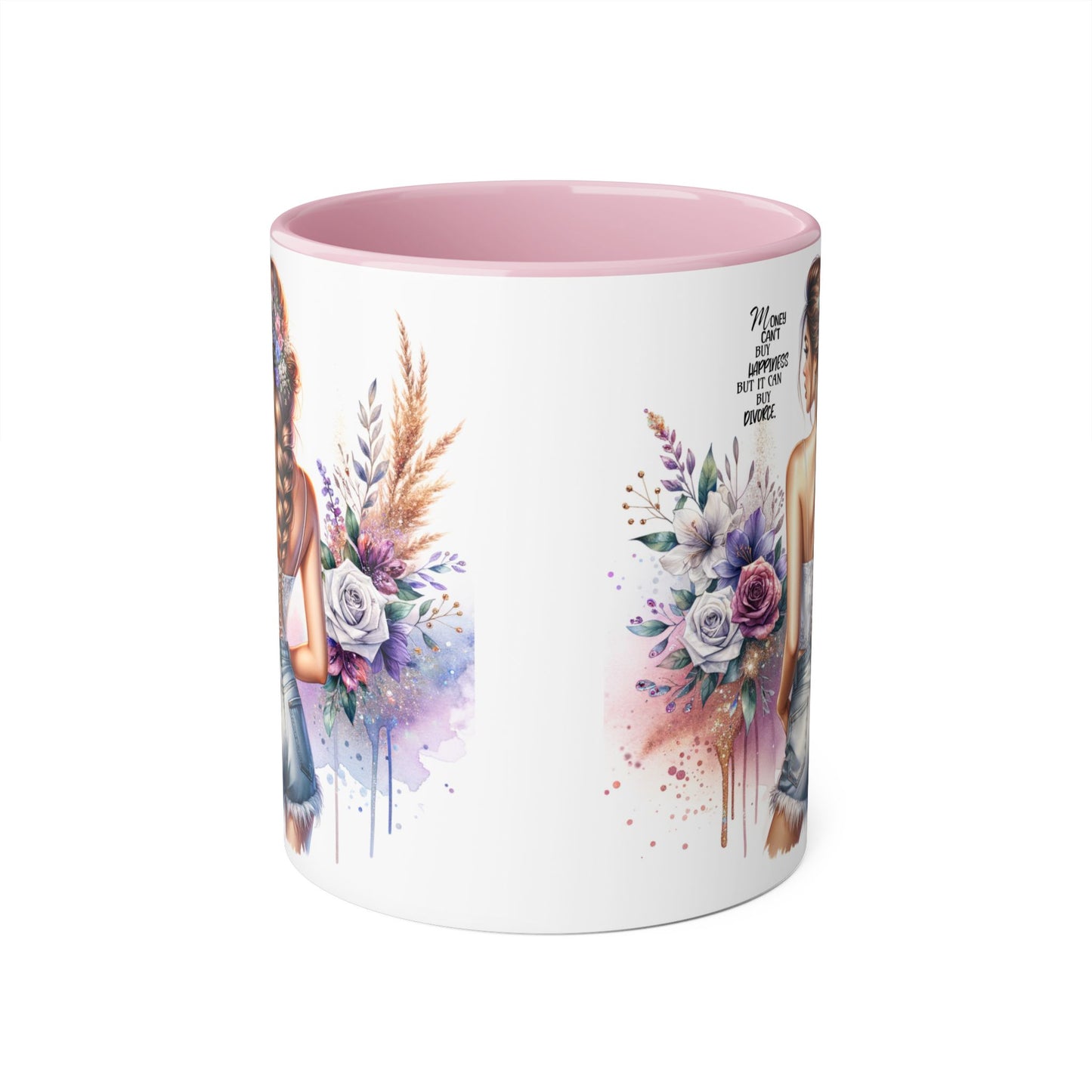 Money Can't Buy Happiness But It Can Buy Divorce Humoristic Floral Art Accent Mug, Inspirational Gift for Her, Coffee Cup with Quotes, Unique Ceramic Drinkware, Mother's Day Present