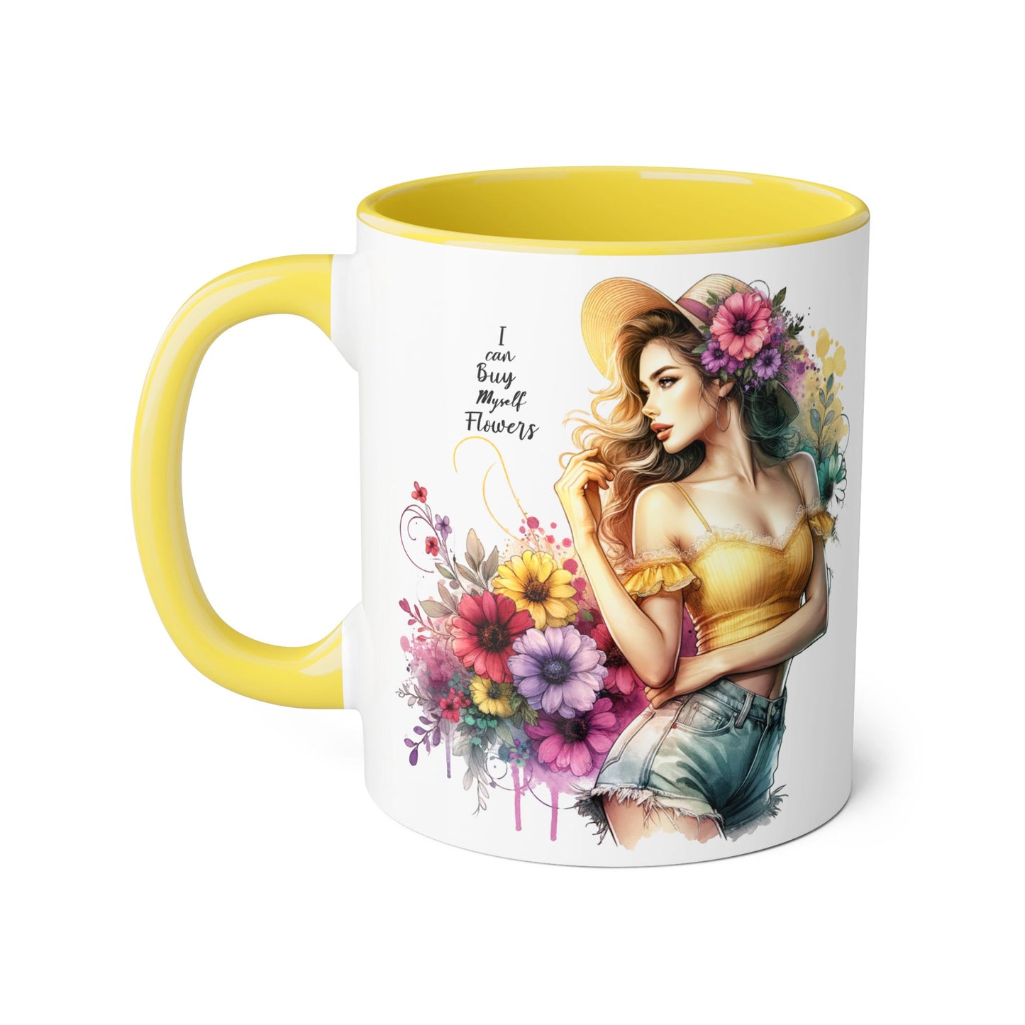 I Can Buy Myself Flowers Chic Floral Accent Mug, Coffee Cup, Gift for Flower Lovers, Tea Mug, Spring Decor, Mother's Day, Home Office Vibe