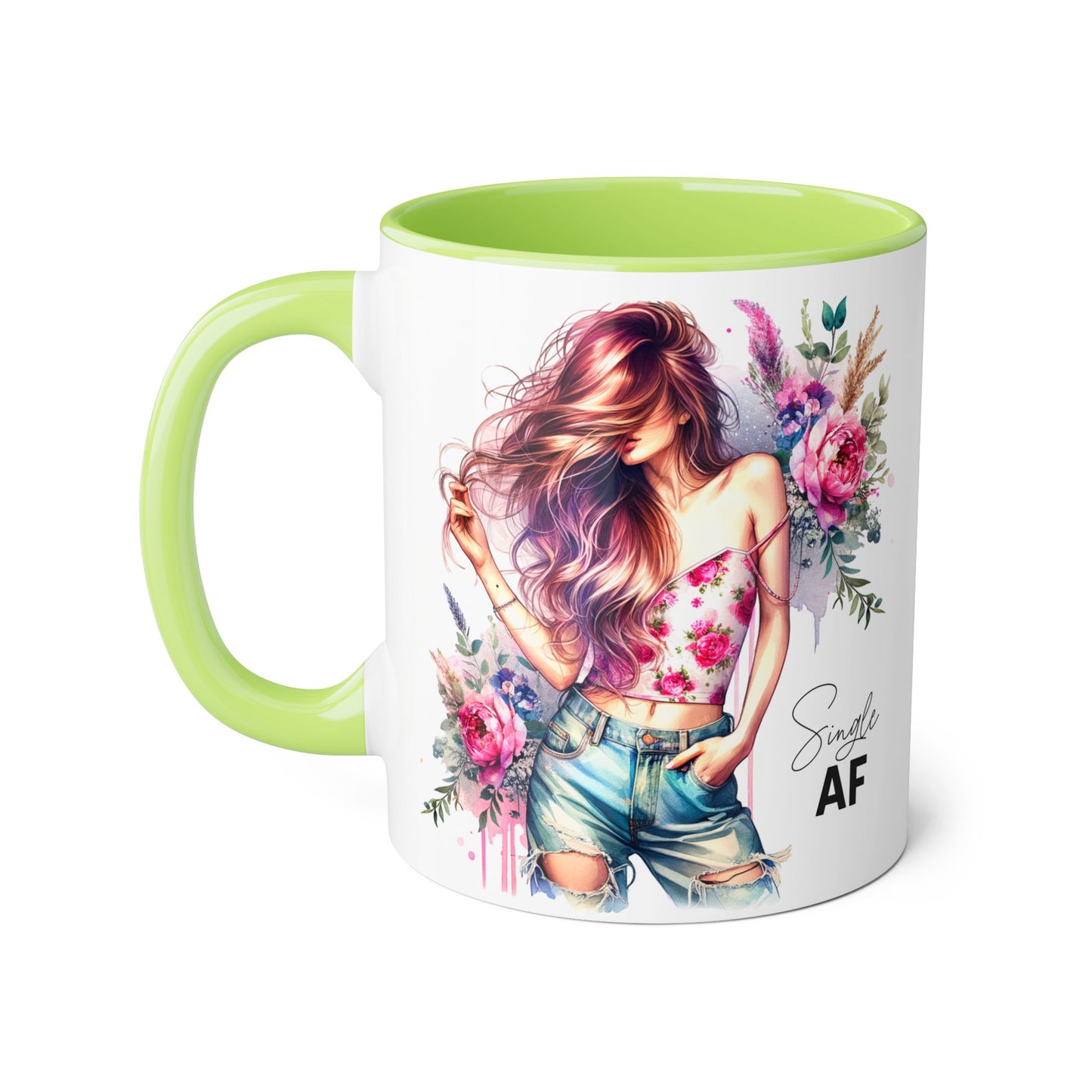 Single AF Floral Accent Mug, 11oz Coffee Cup, Gift for Singles, Cute Tea Mug, Kitchen Decor, Self-Love