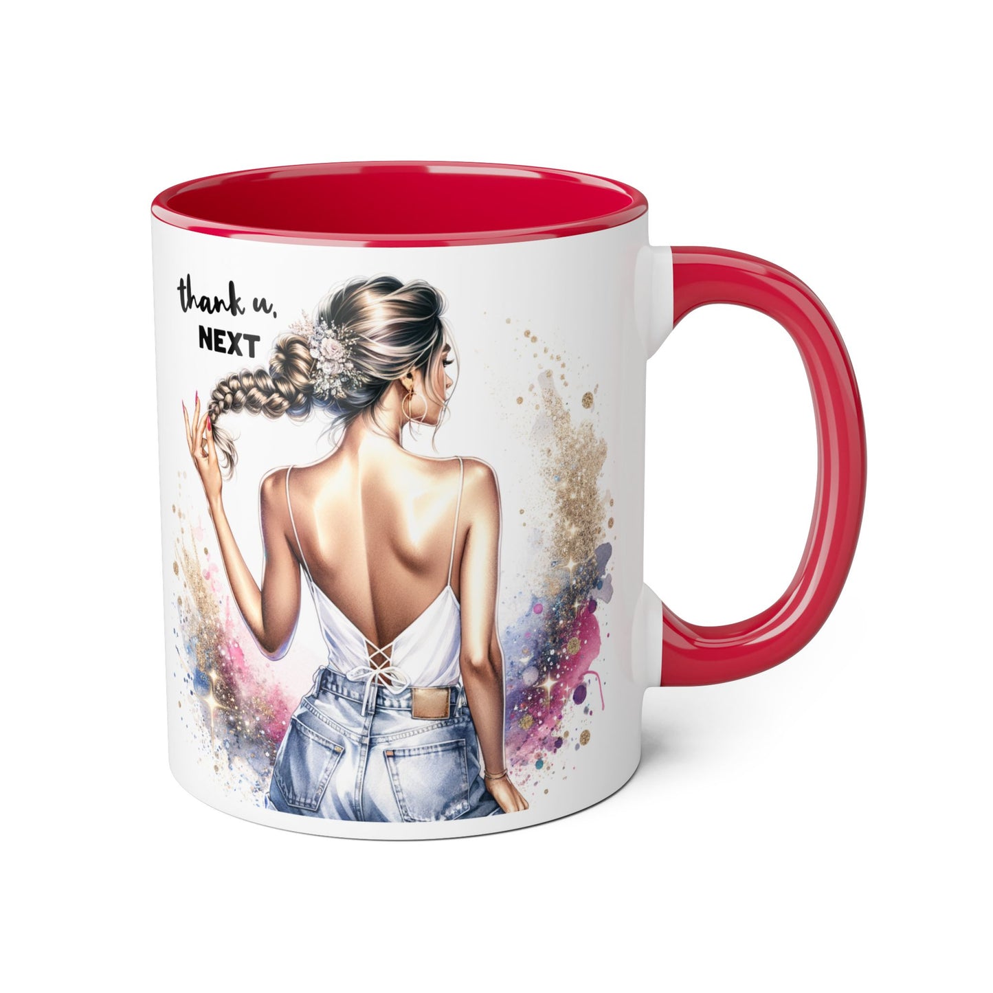 Chic Gratitude Coffee Mug, Thank U Next Mug, Inspirational Gift, Black Handle Accent Mug, Feminine Decor, Coffee Lovers Gift
