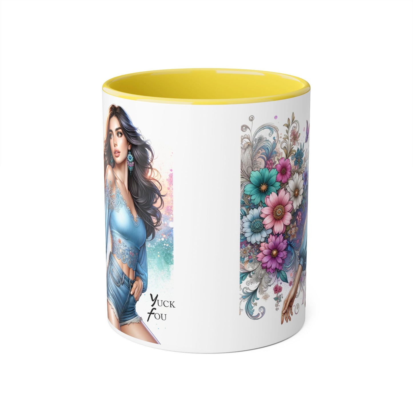 Yuck Fou Artistic Accent Mug, Floral Coffee Cup, Unique Gift for Her, Decorative Drinkware, Birthday Present, Home Décor