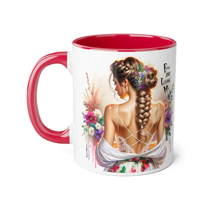 Bohemian Floral Accent Mug, Free and Loving Me Coffee Cup, Gifts for Her, Birthday, Inspirational Drinkware, Home Decor