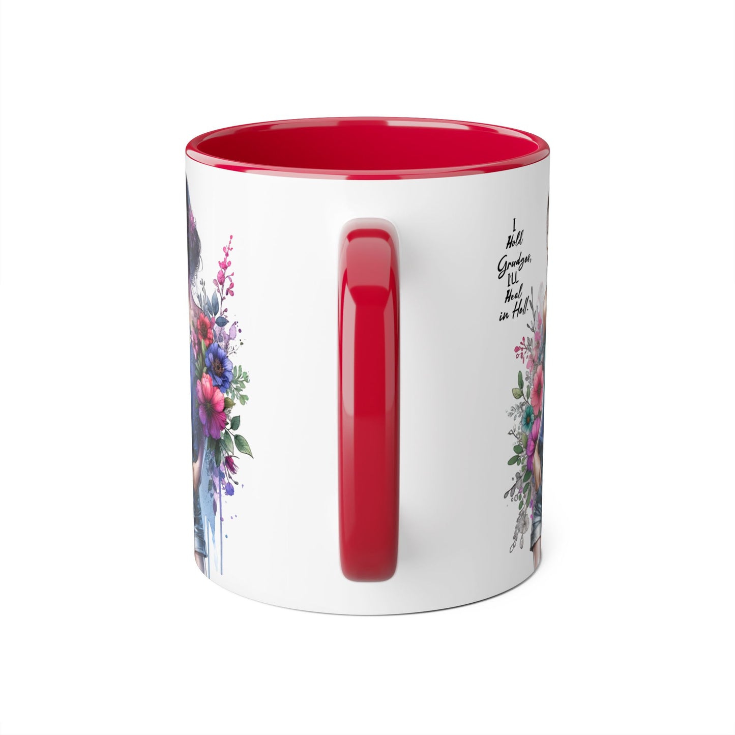 I Hold Grudges, I'll Heal in Hell  Humoristic Floral Accent Mug, 11oz Coffee Cup for Grandma, Gift for Her, Birthday Present, Mother's Day, Home Decor, Floral Design