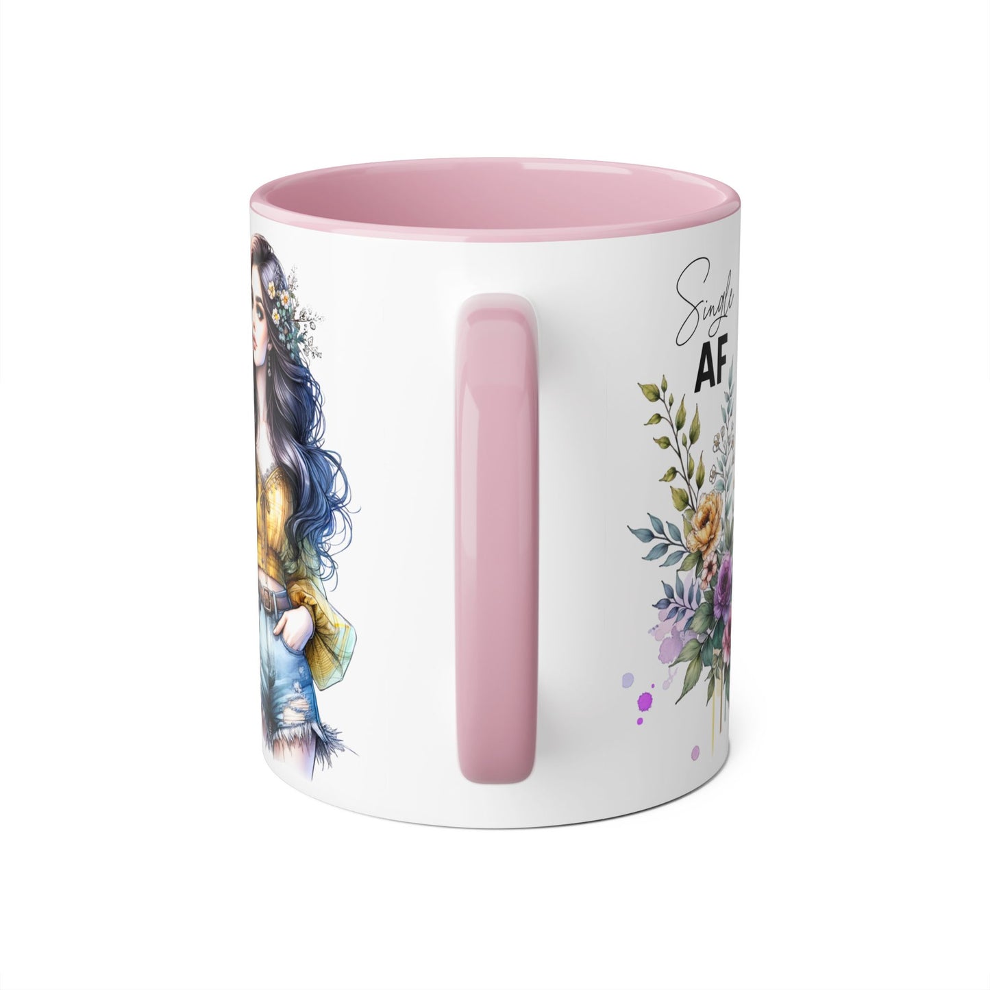 Single AF Accent Mug, Floral Coffee Cup, Gift for Single Friends, Cute Relationship Humor Mug, Funny Birthday Mug, Tea Lover Gift